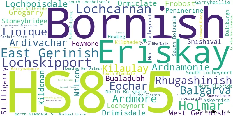 A word cloud for the HS8 5 postcode